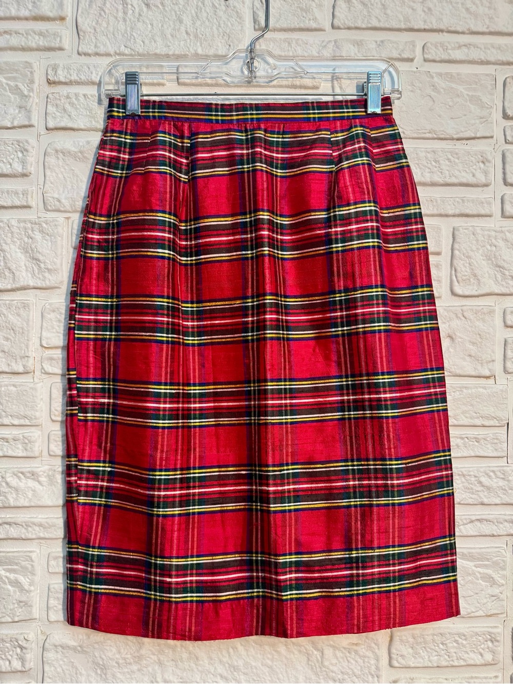 Plaid Pencil Skirt Classic Tartan Style Vintage Randy Kemper 100% Silk